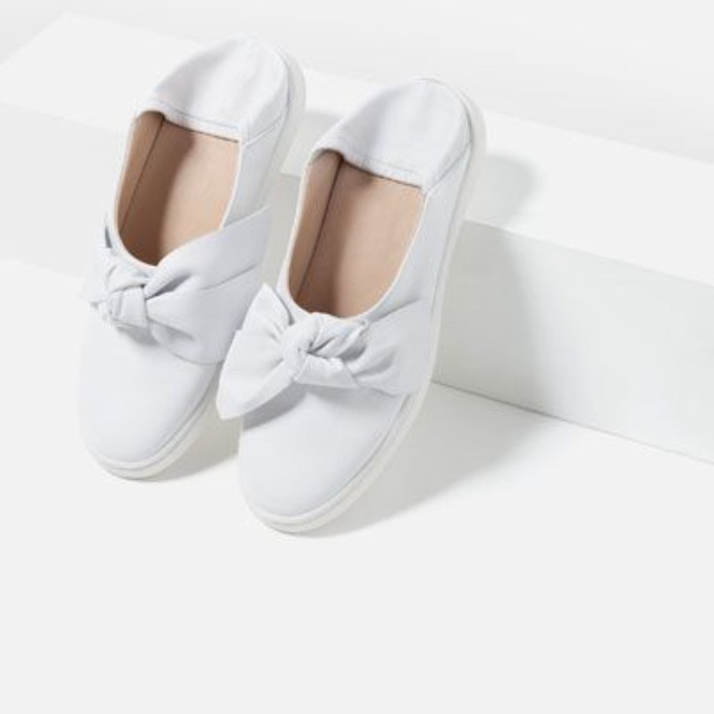 Zara women leather mule plimsolls with bow size 8 ref: 1751/101